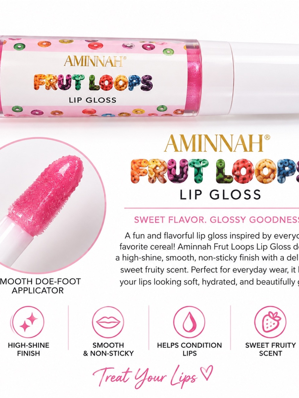Aminnah Fruit Loops Pink Lip Gloss — Sweet Shimmer